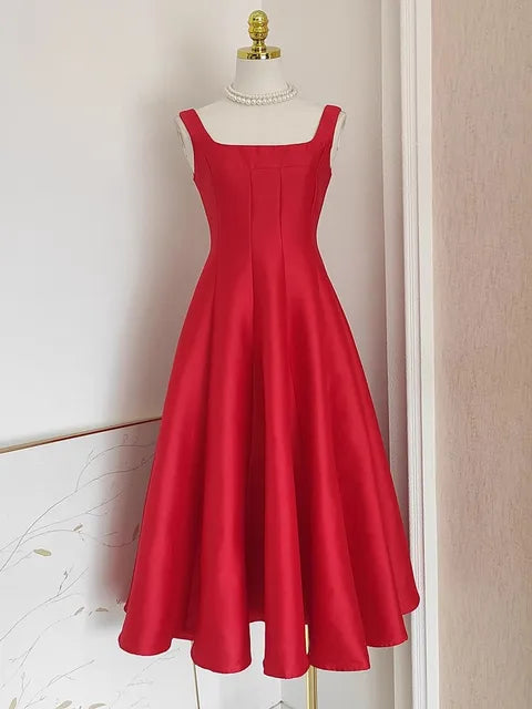 Sexy Evening Thick Satin Women's Spaghetti Strap Party Ball Gown Slash Neck Backless Prom Cocktail Dresses