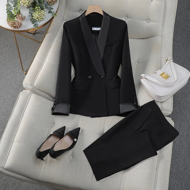 Office Lady Hit Color Blazer Pants Sets for Women 2 Pieces Women's Suits Fall Elegant Office Lady Work Outfit Trousers