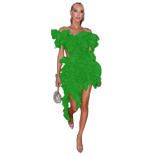 Women Tierred High Low Asymmetrical Ball Gown Dress Sexy Club Party Evening High Night Dresses