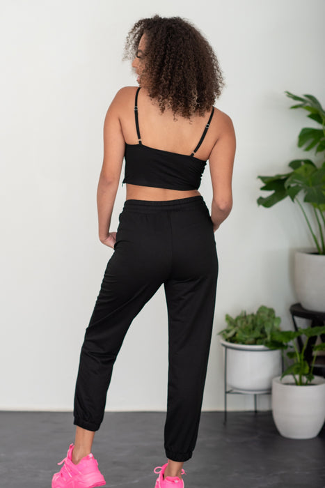 Fashion Women's Two Piece Sets Bustier and Joggers Lounge Set in Black