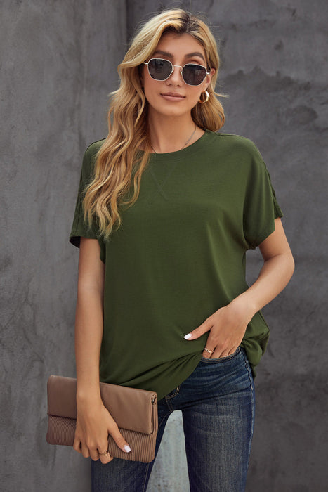 Women's T-Shirt Round Neck Short Sleeve Solid Color Tee AwsomU