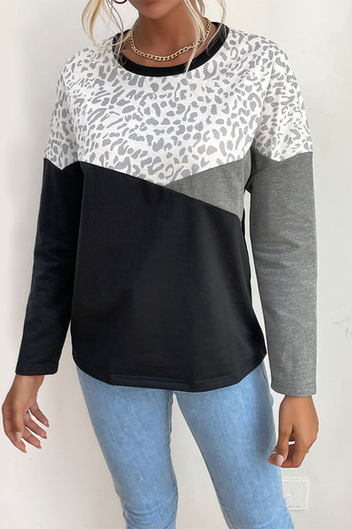 Women's T-Shirt Leopard Color Block Pullover AwsomU
