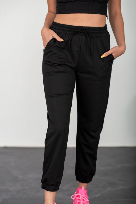 Fashion Women's Two Piece Sets Bustier and Joggers Lounge Set in Black