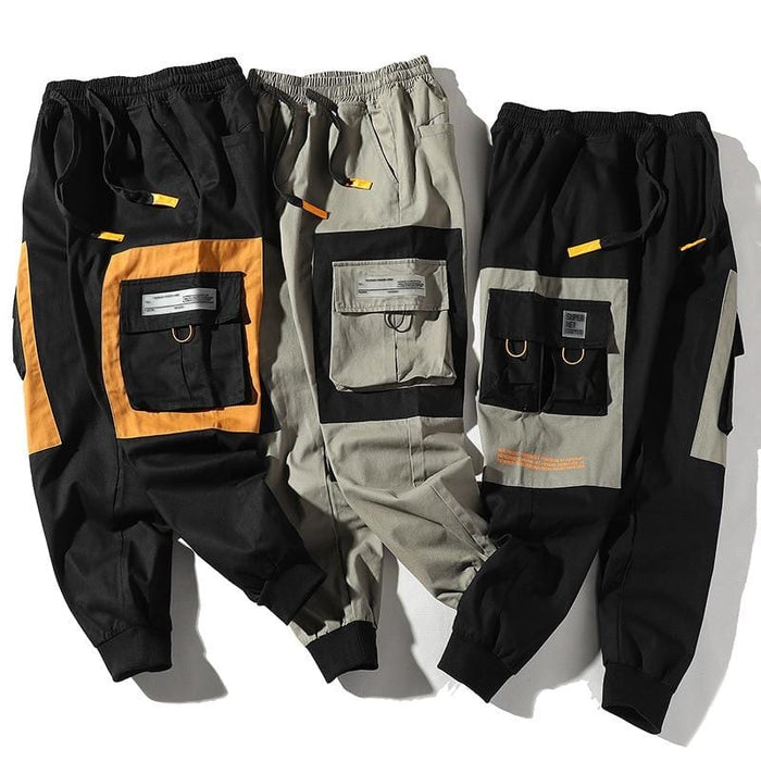 Men Multi pocket Elastic Waist Design Harem Pant Street Punk Hip Hop Casual  Trousers Joggers Male Cargo Pants Track Pants