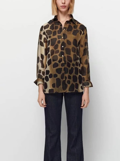 Tops & Blouses 2022 Spring Summer New Women Leopard Blouse Soft Outfits Shirts Single Breasted Casual Tops Female Loose Shirts AwsomU
