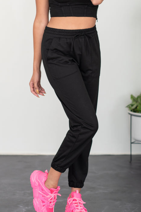 Fashion Women's Two Piece Sets Bustier and Joggers Lounge Set in Black