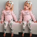 Girl's Set 3pcs Infant Baby Girl Clothes Newborn Autumn Long Sleeve Ruffle Cotton Tops Floral Pants Headband Clothing Outfit Set Fall 0 24M Clothing Sets AwsomU