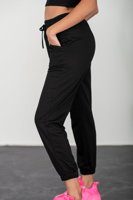 Fashion Women's Two Piece Sets Bustier and Joggers Lounge Set in Black
