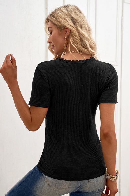 Women's T-Shirt Ribbed Knit Short Sleeve Top AwsomU