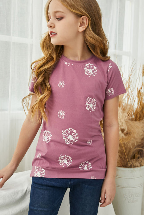 Girls Dandelion Print Round Neck Tee