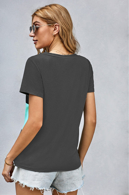 Women's T-Shirt Color Block Panel Knotted T-Shirt AwsomU