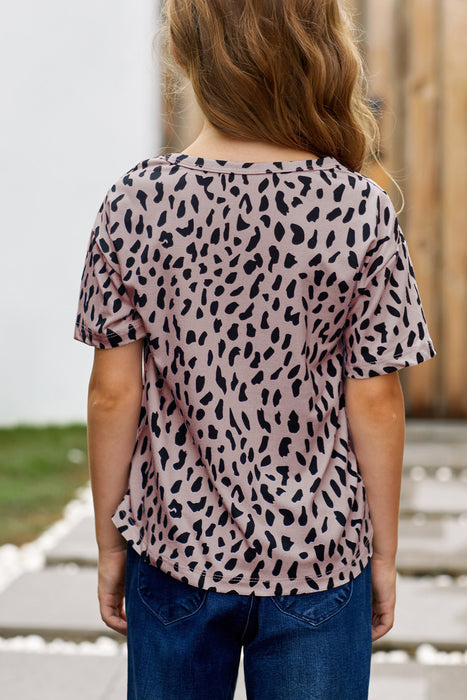 Girls Leopard Dropped Shoulder Tee