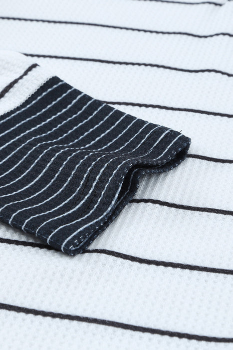 Women's T-Shirt Striped Waffle Knit Henley Long Sleeve Top AwsomU