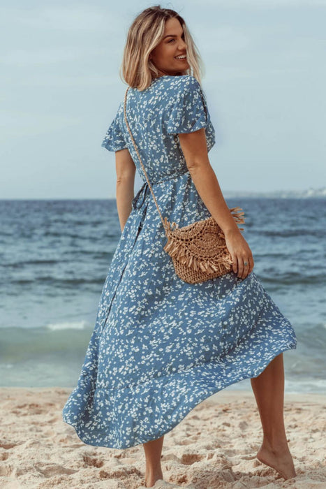 Ditsy Floral Short Sleeve Tie-Back Dress