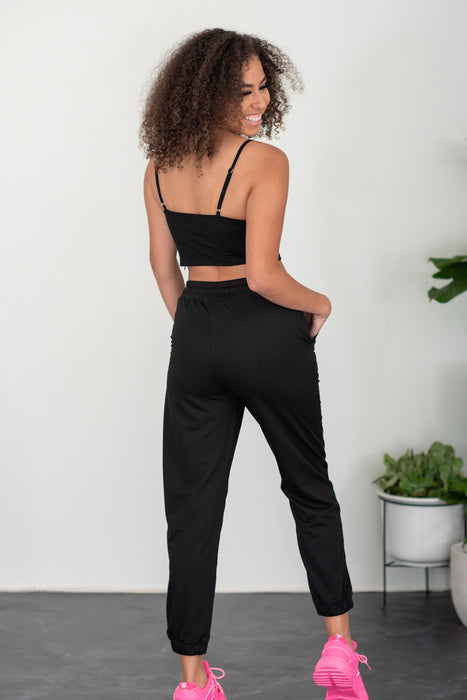 Fashion Women's Two Piece Sets Bustier and Joggers Lounge Set in Black