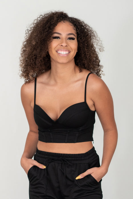 Fashion Women's Two Piece Sets Bustier and Joggers Lounge Set in Black