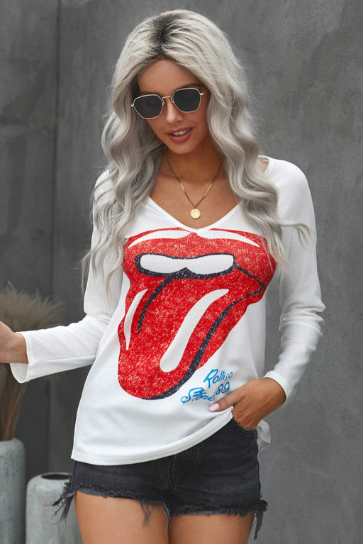 Women's T-Shirt Lips Graphic V-neck T-Shirt AwsomU