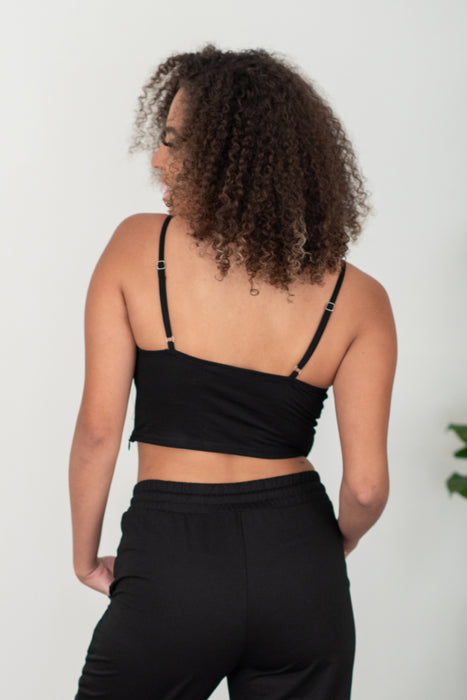 Fashion Women's Two Piece Sets Bustier and Joggers Lounge Set in Black