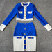 Women's Two Piece Suit New Patchwork Blue White O Neck Long Sleeve Pocket Button Two piece Bandage Skirt Female Set Summer Skirt Suits AwsomU