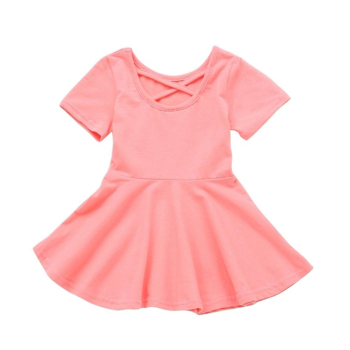 Girl's Dresses Baby Toddler Girl Short Sleeve Solid Color Casual Dress Summer Girls Dresses AwsomU