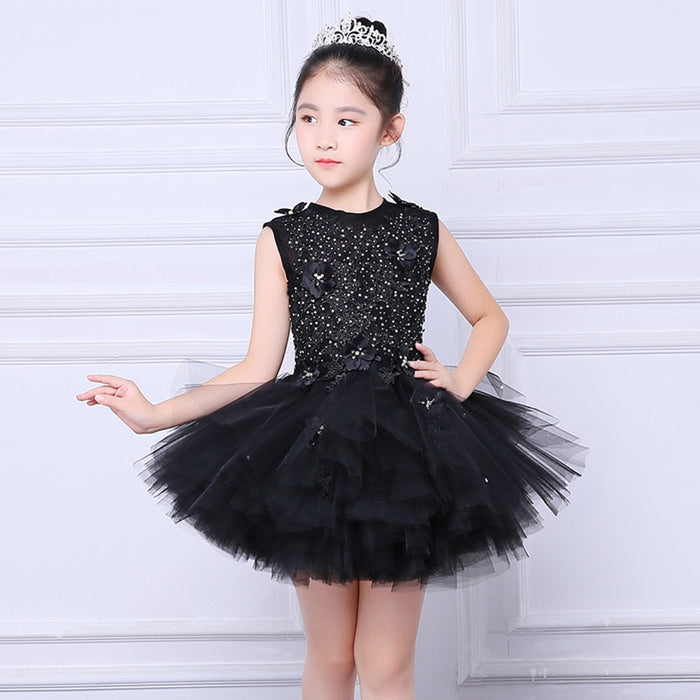 Girl's Dresses Black Lace Embroidery Vintage Dresses for Kids Tiered Short Front Long Back Prom Dress Teen Clothes Long Tail Girls Party Summer Dress AwsomU