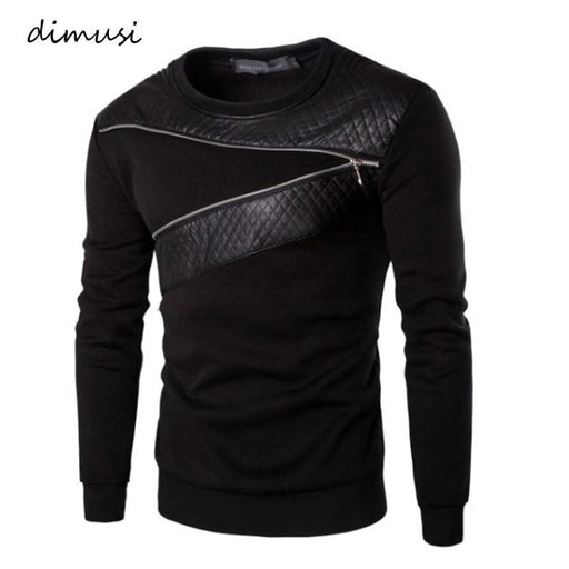 Men's Sweater DIMUSI Leather Patchwork Hoodies Men Zipper Decoration Long Sleeve Sweatshirt AwsomU