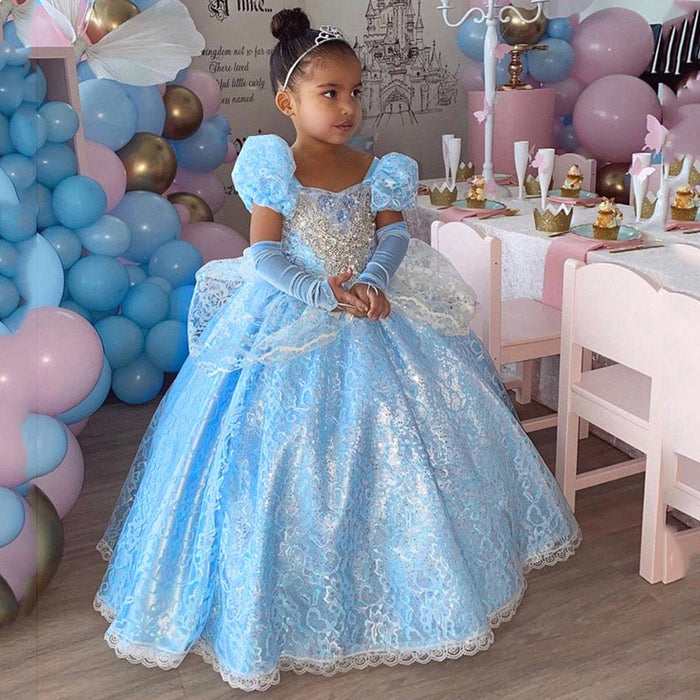Dropship Children Long Layered Princess Dress Girls Embroidered Flowers  Lace Waist Fluffy Yarn Skirt Back Zipper Bow Belt Sleeveless Slip to Sell  Online at a Lower Price | Doba