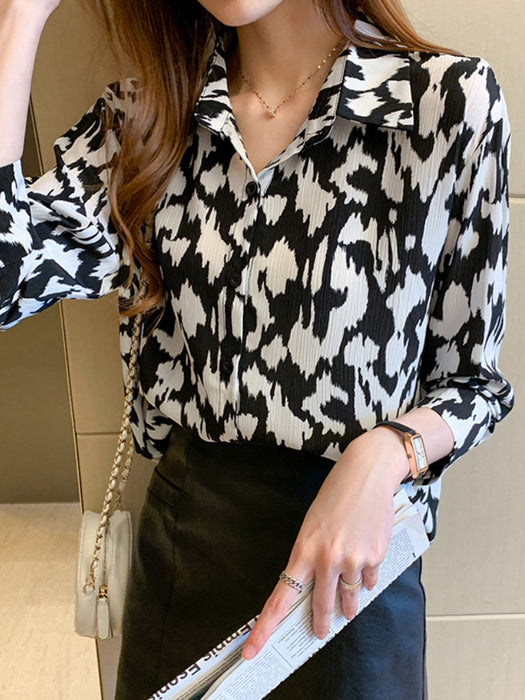 Tops & Blouses Fashion Chic V neck Leopard Print Women Blouse and Tops Spring Summer Long Sleeve Casual Loose Female Shirts AwsomU