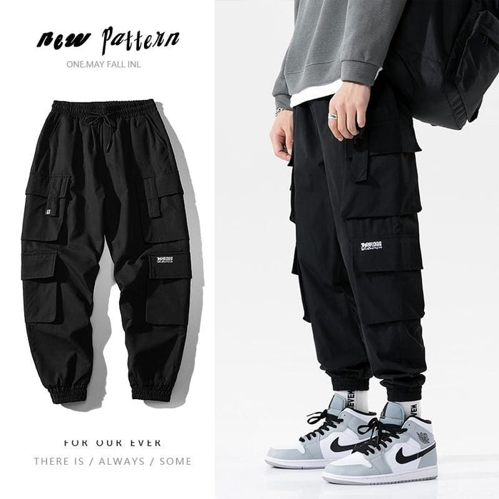Streetwear Mens Multi Pockets Cargo Harem Pants Hip Hop Casual Male Track  Pants Joggers Trousers-Black 1-S at Amazon Men's Clothing store