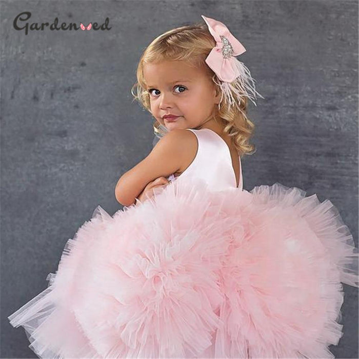 Girl's Dresses Glitter Layers Baby Girl Dress Pink Match Hair Accessories Princess Girls Dresses Birthdy Party AwsomU