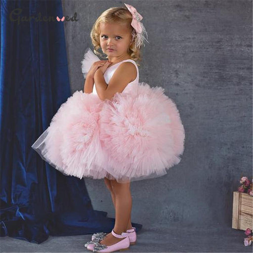 Girl's Dresses Glitter Layers Baby Girl Dress Pink Match Hair Accessories Princess Girls Dresses Birthdy Party AwsomU
