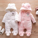Baby Jumpsuit Winter Baby Solid Fleece Rabbit Hooded JumpsuitBaby Unisex Sweet Jumpsuits Baby Clothes AwsomU