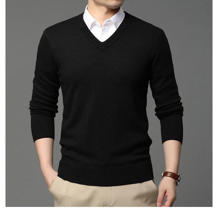 Men's Sweater High Quality New Fashion Brand Woolen Knit Pullover V Neck Sweater Black For Men Fall Winter Casual Jumper Men Clothes Pullovers AwsomU