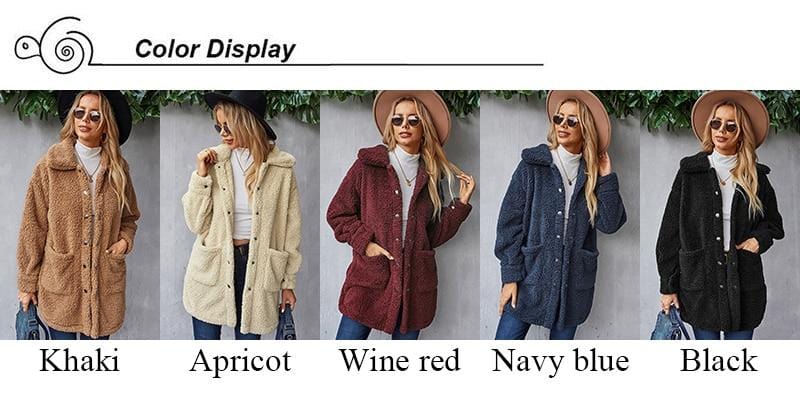 Women's Jacket Women's Coats Solid Fleece Long Sleeve pockets Fall Winter Ladies Warm Turn Down Collar Casual Loose Jackets for Female AwsomU