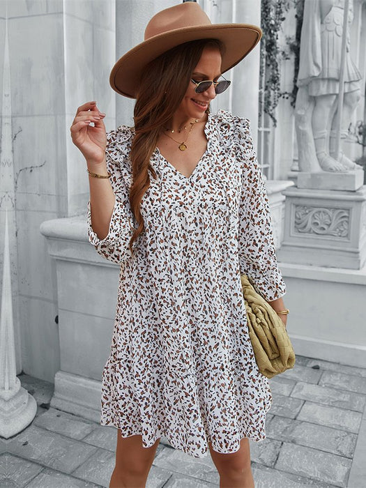 Dresses Ladies Vintage Boho Spring Summer Print Chiffon Dress Women Casual Ruffles Loose Bohemian Beach Mini Women Dress AwsomU