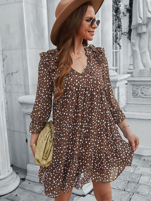 Dresses Ladies Vintage Boho Spring Summer Print Chiffon Dress Women Casual Ruffles Loose Bohemian Beach Mini Women Dress AwsomU