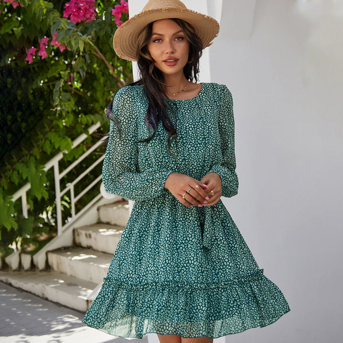 Dresses Ladies Vintage Mini Chiffon Dress Women Casual Long Sleeve Ruffles High Waist Bohemian Spring Summer Women Dress AwsomU