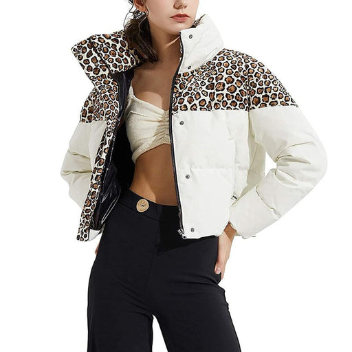 Women's Jacket Leopard Patchwork Short Jacket Women Fashion Winter Thick Cotton Coats AwsomU