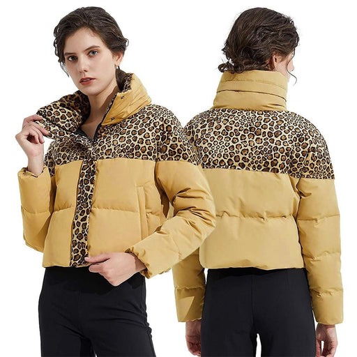 Women's Jacket Leopard Patchwork Short Jacket Women Fashion Winter Thick Cotton Coats AwsomU