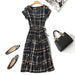 Dresses Mid length floral dress female retro high waist big swing print dress AwsomU