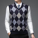 Men's Sweater New Fall Fashion Designer Brand Pullover Diamond Sweater V Neck Knit Vest Men Wool Sleeveless Casual Men Vests AwsomU