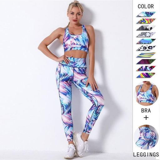 Women's Two Piece Suit New Tracksuit Two Pieces Set For Women Gym Running Leggins+Sexy Bra Fashion Causal Printing Workout Trackuit Two Piece Set Women AwsomU