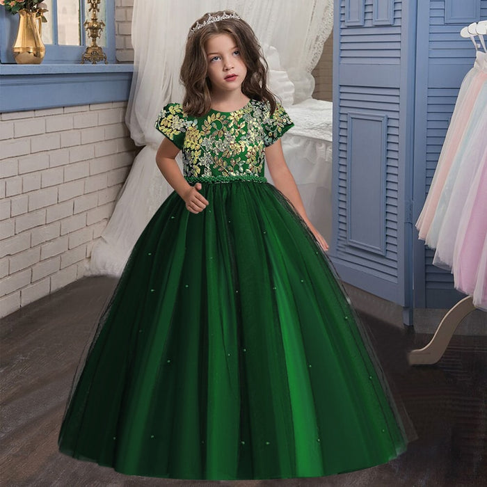 Embroidered Jacquard Sleeveless Children Communion Girls Dress Kids Clothing Appliques Girl Wedding Evening Gowns Party Dresses