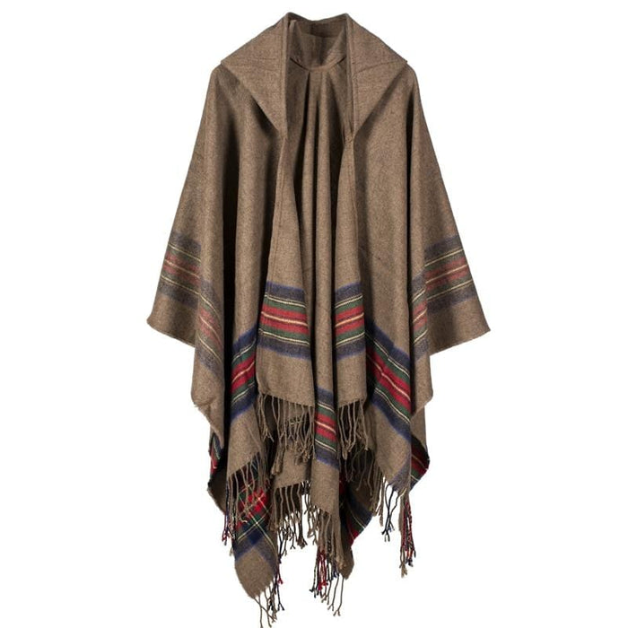 Scarfs New fashion women winter shawl wraps thick warm blanket scarf oversize hooded black ponchos and capes striped tassel AwsomU
