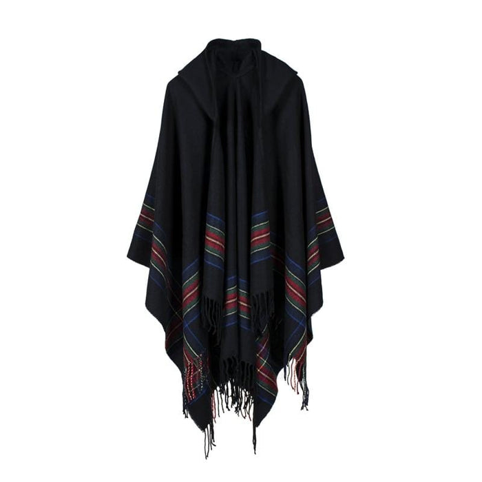 Scarfs New fashion women winter shawl wraps thick warm blanket scarf oversize hooded black ponchos and capes striped tassel AwsomU
