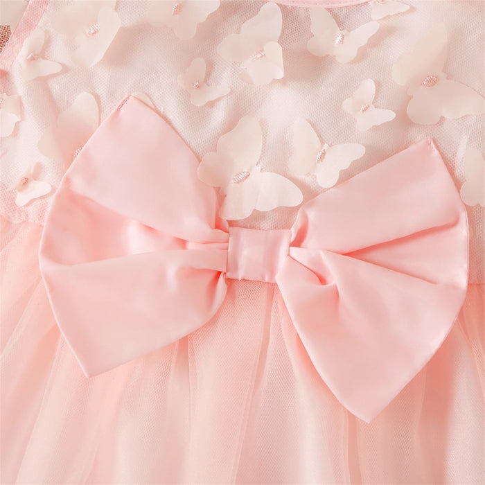 Girl's Dresses Summer Baby Girl 3D Butterfly Appliques Pink Long sleeve Mesh Party Dress AwsomU