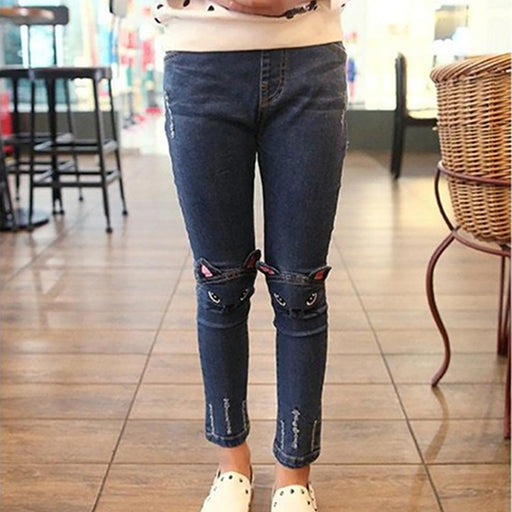 Girl's Jeans Spring and Fall Casual Kids Cute Cat Design Kids Jeans Trousers For Girls Jeans Pants Children's Clothing Pants AwsomU