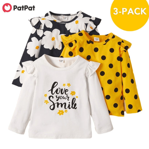 Girl's Tops 2022 New Arrival Summer Spring 3 pack Toddler Girl Floral and Polka Dots Tee Set Childrens Clothing Tees AwsomU