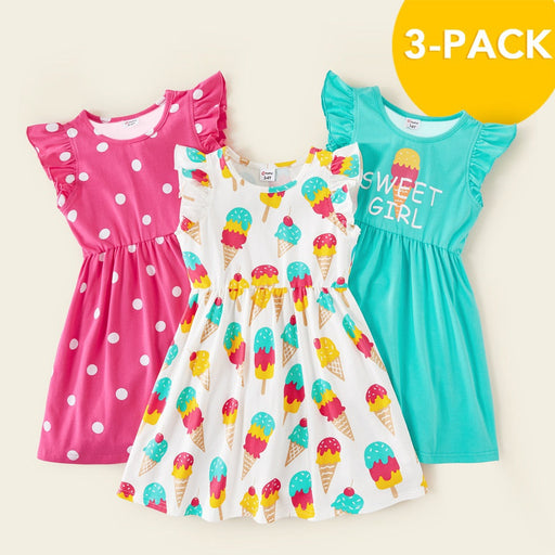 Girl's Dresses Summer 3 Pack Girls Dresses Toddler Ice Cream Polka Dots Childrens Clothing New Arrival 3 6Y Dresses AwsomU