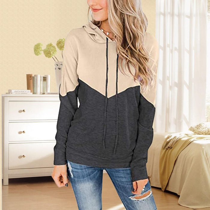 Women's hoodie Patchwork Hoodies Women Drawstring Vintage Sweatshirts Autumn Winter Long Sleeve Sport Oversized Female Casual Hoodie AwsomU